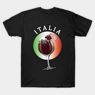 Glass of Italian Wine and Flag of Italy - Italia T-Shirt